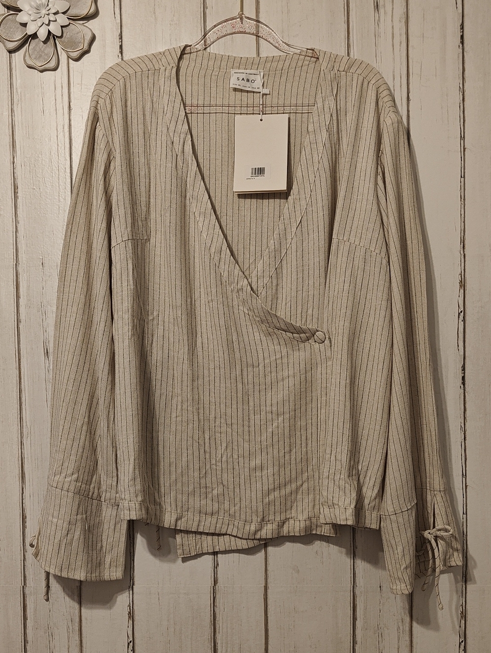 Sabo Skirt Cream Pinstripe Wrap Blouse